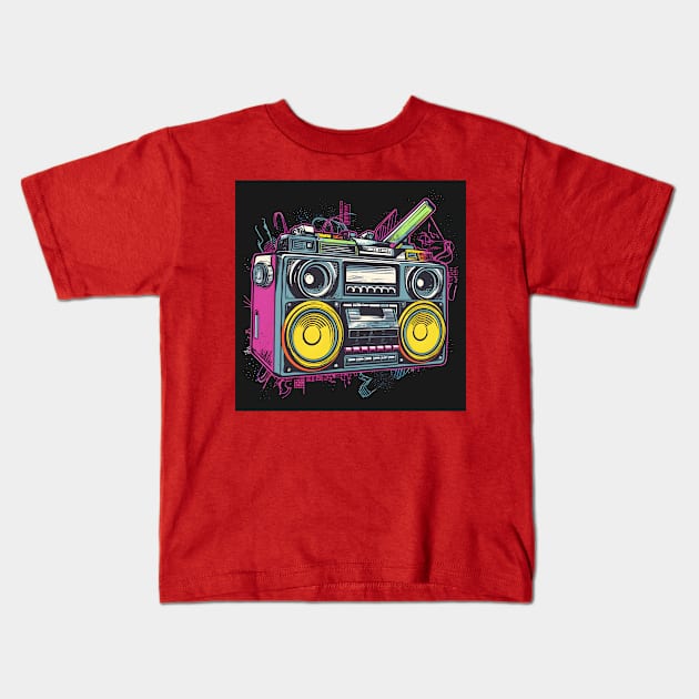 Ghetto Blaster Boom Box 80s Hip-Hop Stereo Kids T-Shirt by Grassroots Green